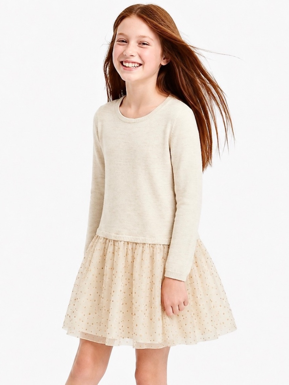 Gap girls soft cream mix media sweater dress